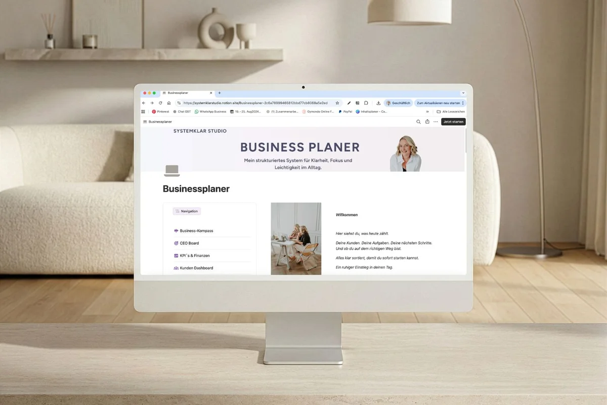 Notion Dashboard mit Kundenboard und Tagesblick als zentrales digitales Büro für Solo Selbstständige